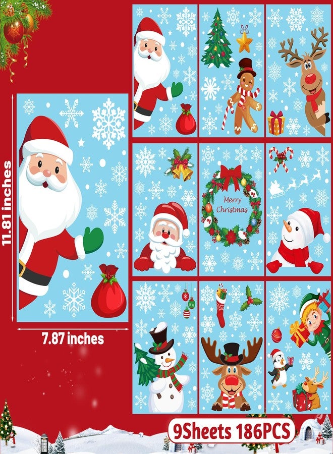 Traplace 186PCS Christmas Decor, Christmas Window Clings, 9 Sheets Snowflake Window Stickers Decals with Santa Claus Snowman Reindeer, PVC Xmas Decorations Clings for Holiday Party Decorations Accessories - Image 2